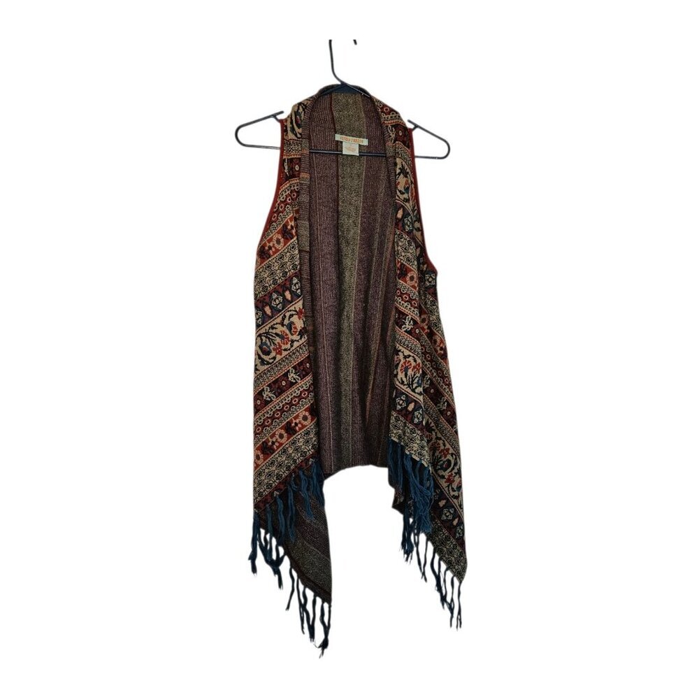 Flying Tomato Multicolor Fair Isle Print Open Fringe Vest Size Small